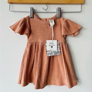 Kate Quinn Organic Cotton flutter sleeve rib knit cotton peach holiday dress NWT